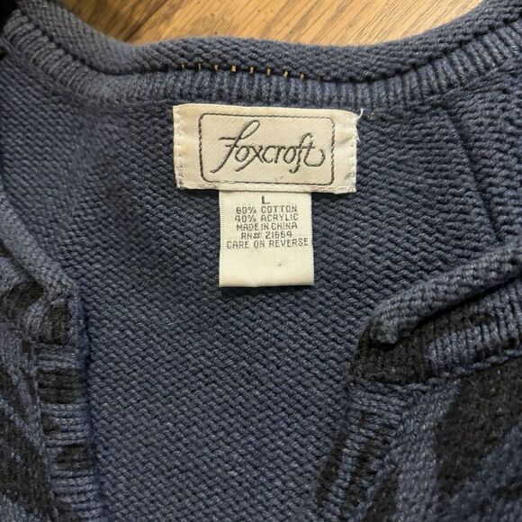 Foxcroft Zipper Cardigan Sweater Blue Floral Bell Sleeve Womens Size Large - Picture 4 of 7